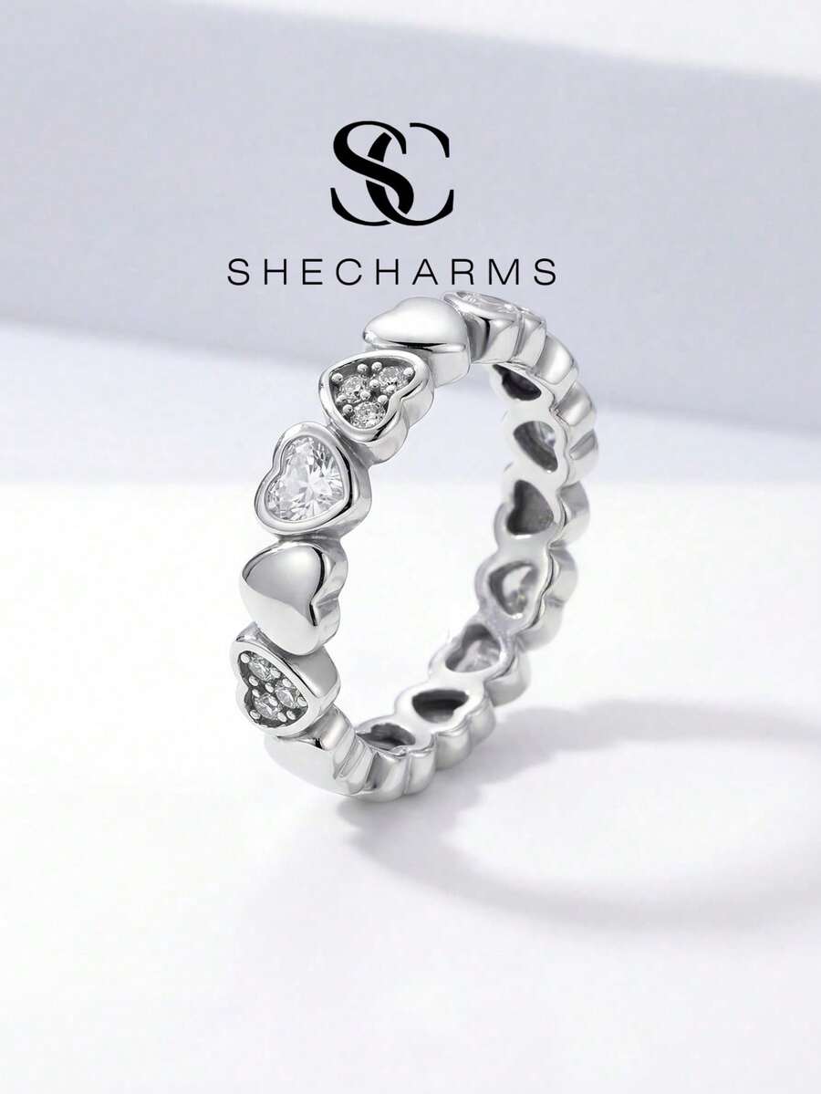 1pc Genuine Heart-Shaped Diamond Ring, Suitable For Women And Girls, Perfect Date Gift Or Elegant Jewelry