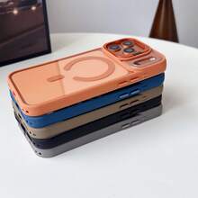 Casing Ponsel dengan Braket Lensa Magnetik, Penutup Lensa Lipat Braket Tersembunyi, Pengisian Nirkabel MagSafe, Tekstur Kulit Matte Semi Transparan Anti Jatuh Perlindungan Penuh Kompatibel dengan Seri 18 Pro Max/18 Pro/18/Duo/17/Air/16/15/14/13/12/11 - Biru - View 5