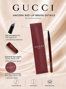 فرشاة أحمر شفاه Gucci Ancora، 12.5*1 سم، قطعة واحدة، شعيرات ناعمة مائلة، سهلة الحمل والإمساك، للاستخدام اليومي، لتطبيق دقيق وتحديد مكياج الشفاه - عنابي اللون - مشاهدة 6