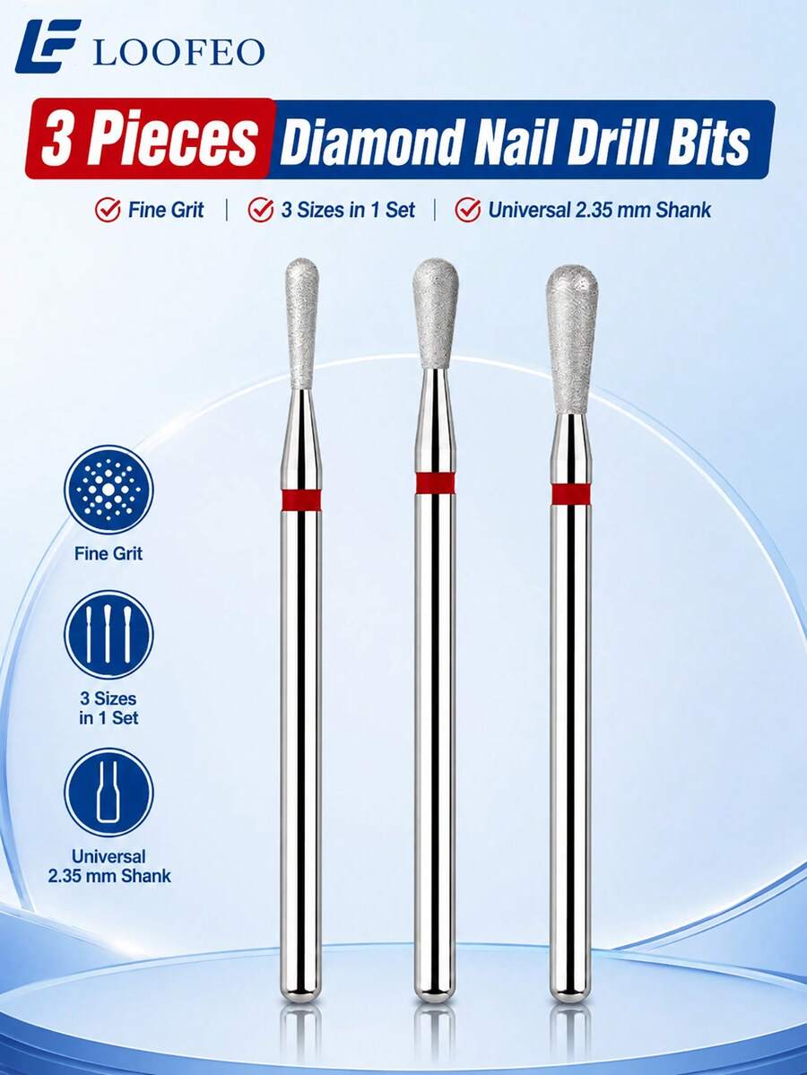 3pcs Diamond Nail Drill Bits, For Cuticle Cleaning, Dead Skin Removal, Nail And Foot Care Electric Drill Accessories - Multicolor - View 1