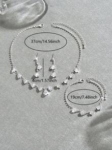 1 Set Women's Rhinestone Silver Crystal Necklace, Earrings, Bracelet Jewelry Set Suitable For Bride, Evening Party - Silver-n1190 - View 4