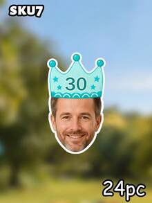 8/16/24pc Personalized Crown Party Hat Face Banner,Custom Photo Face Bunting Garland,Birthday Party Decorations, Custom Face Banner, Face Garlands,Milestone Birthday Party Decor,Home Decor - Multicolor - View 28