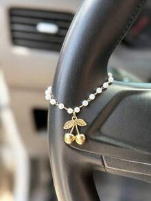 1pc Cherry Pendant Pearl Chain Steering Wheel Hanging Decoration Car Interior Decor Accessory - A - View 2