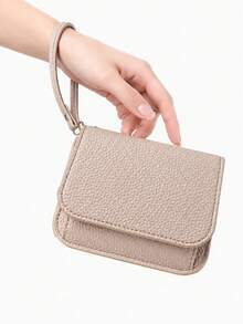 Beige Litchi Grain PU Flap Mini Wallet With Wrist Strap, Multi-Card Slot Card Holder & Coin Purse, Women's Daily Casual Travel Small Storage Bag Accessory - Multicolor - View 11