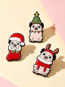 1 Pc/3pcs Cute Cartoon Christmas Dog Pattern Brooch, Fun Metal Enamel Pin, Creative Decorative Lapel Pin For Backpack, Christmas Gift - Multicolor - View 1