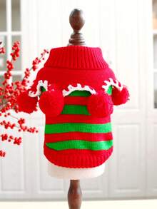 PETCIRCLE 1pc Pet Clothes Dog Cat Apparel Small Dog Puppy Cute Colorful Christmas Sweater - Red & Green - Multicolor - View 4
