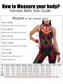 1 Set Women's Sexy Fashion Full Body Corset Waist Chain Belt With Garter Straps, Gothic Style, Suitable For Holiday Parties (Handcuffs Not Included) - Red - View 5