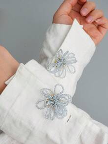 2 PCS Floral Beaded Button Covers For Shirts, Decorative Clip-On Button Cuffs & Dress Accessories For Women – Elegant Removable Metal Button Clips - A - View 6