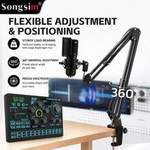 Songsim-SX91 Set Kartu Suara Khusus untuk Live Streaming/Rekaman & Mikrofon Kondensor BM800, Mendukung Transmisi Lossless OTG, Penyesuaian EQ, Kontrol Trek, Penyesuaian Reverb, Pengiring Bluetooth, Kartu Suara Digital Multifungsi, Mikrofon Pengambilan Vokal High-Fidelity, Dilengkapi dengan Kabel Audio OTG 2-in-1/Stand Lengan Boom Logam, Cocok untuk Live Streaming, Rekaman, Gaming, Bernyanyi, Alat Musik - MultiWarna - View 8