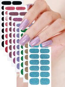 16pcs Colorful Glitter Nail Stickers, Waterproof & Long-Lasting, 3D Onion Powder Hot Stamping Nail Art Stickers, Suitable For Daily Use, Gifts And Parties - Multicolor - View 8