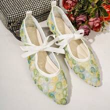Spring/Autumn Pointed Toe Low-Top White Satin Bow Mesh Flat Ballet Shoes For Women, Comfortable And Versatile, Suitable For Commuting, Dating, Office - Sprout Green - View 1