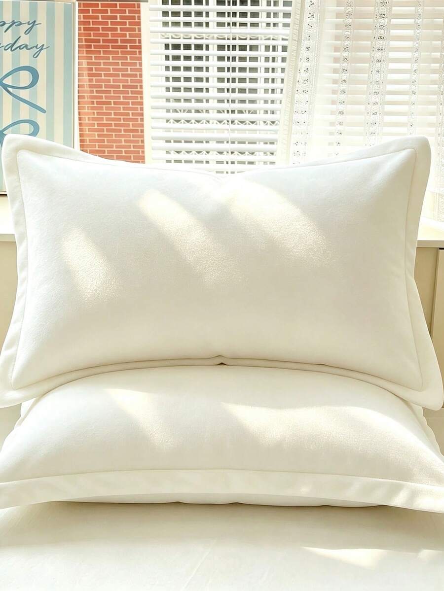 1PC/2pcs Velvet Solid Color Pillowcase, Soft Cozy Plush Pillow Cover For Bedroom Decor, 1PC - White - View 1