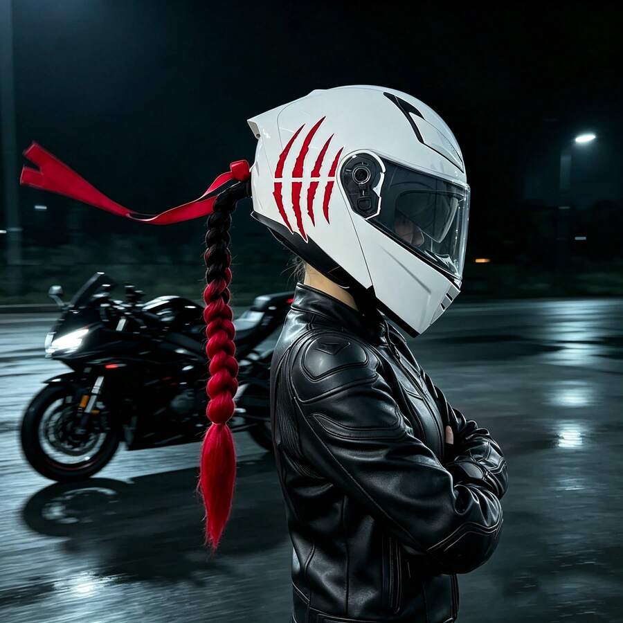 Wig Braid For Helmet Decoration,Helmet Braids With Monster Claw Reflective Scratch Stripe Vinyl Sticker And Detachable Bow Ribbon,Motorcycle Helmet Wig Braid, Many Colors Bicycle Helmet Braids Hair Tails (Helmet Not Included) - Multicolor - View 1