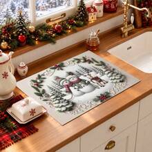 1pc Christmas Theme Snowman Print Pattern Dish Drying Mat, Kitchen Countertop Bowl & Plate Rubber Bottom Drying Pad, Party Decoration, Super Absorbent Stain Hiding Dish Drying Mat, Soft Diatomaceous Earth With Rubber Backing Multi-Functional Kitchen Home Mat, Suitable For Coffee Machine & Dish Rack Quick Dry Mat, Kitchen Countertop Coffee Mat & Bowl Drying Pad - LL LSD002 - View 15