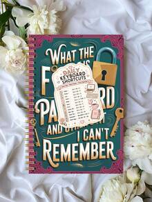 1pc Teal Pink Spiral Password Book 8.15x5.7in With Keyboard Shortcut Sticker, Halloween Notebook Office Decor And Accessories Nurse Essentials Bible Study Materials, For Logins & Password Hints - A - View 5