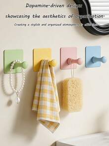 4pcs Self-Adhesive Bathroom Hooks - No-Drill Wall-Mounted Towel & Bathrobe Hooks, Space-Saving Multi-Functional Adhesive Hooks For Bedroom, Kitchen, Bathroom - Ideal Clothing, Hat Storage Bathroom Accessories - Multicolor - View 17