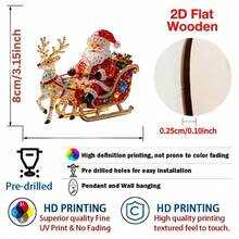 2D Flat 1/8pcs Set New Fun 2D Embossed Wooden Home Decor Christmas Santa Sitting On Various Christmas Vehicle Patterns Holiday Pendant Hanging Ornament Practical And Beautiful Decoration - Multicolor - View 7