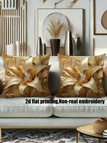 1/2/4pcs Modern Hummingbird & Giant Lily Pattern Throw Pillow Covers, Machine Washable, 100% Polyester, Decorative Soft Cushion Covers, Suitable For Living Room, Bedroom, Sofa, 2D Print, Single-Sided Print, Pillow Insert Not Included - Gold - View 4