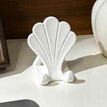 1pc Shell Shaped Phone Stand, White Desktop Phone Holder, Cute Shell Phone Storage Rack, Suitable For Desk, Bedroom And Office Decoration - A - View 2