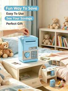 Pink Mini ATM Shaped Coin Bank, Large Capacity Coin Storage Box With Money Drawer, Unique Decorative Money Storage Box, Non-Automatic Model, Password Buttons Not Functional, Suitable For Birthday, Teacher's Day, Halloween, Christmas And Back To School Gifts - A - View 5