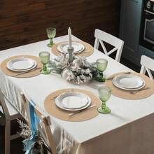 100/50/26/70/12pcs Round Linen Placemats, Trivets, Heat-Resistant Reusable Brown Table Mats, Suitable For Kitchen, Dining Room, Wedding, Home Decor, Party, Birthday Gathering, Dinner, Holiday, Farmhouse Style Round Rustic Tabletop Decoration - Khaki - View 6