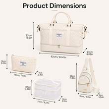 4‑Piece Quilted Travel Bag Set Weekender Duffle With Shoe Compartment Sling Backpack Cosmetic & Mesh Toiletry Pouch - White - View 6