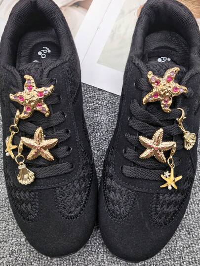 8 pezzi Ciondoli decorativi per lacci delle scarpe con strass lucidi a forma di stella marina e conchiglia, charm fai-da-te di lusso per scarpe, fibbia decorativa e accessorio molletta per scarpe sportive e stivali da donna