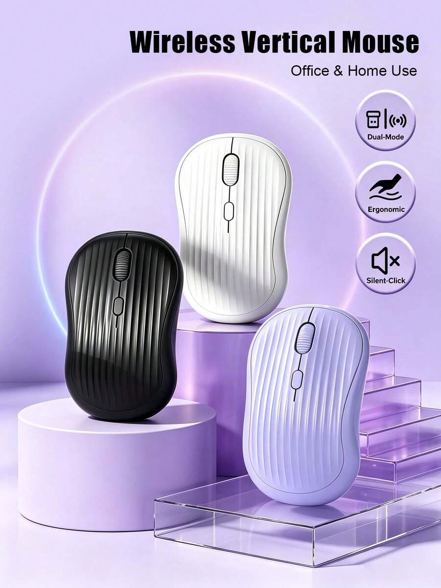 Dual Mode 2.4G Bluetooth Rechargeable Wireless Silent Mouse, Ergonomic Striped Texture USB-C Mice, 3 Level Adjustable DPI Portable Office Computer Mouse For Laptop PC Apple Travel - View 1