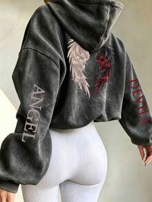 Stylish And Versatile Casual Printed Hoodie; Hooded Sweatshirt Suitable For Autumn And Winter; Women's Wear. - Black - View 6