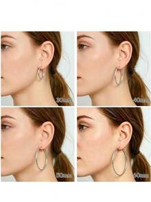 4 Pairs Minimalist European & American Style Metal Smooth Round Hoop Earrings Holiday Gift Chunky Hoop Earrings For Women Stainless Steel Large Hoops - Multicolor - View 6