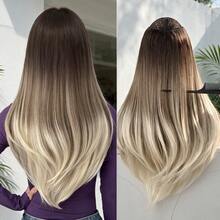 HEYPINK Long Wavy U Part Half Wig Synthetic Clip‑In Hair Extensions Ombre Balayage 7 Shades Soft Curly Half‑Head Wig Easy To Wear For Daily Cosplay Party - Black Brown - View 11