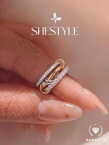 1pc Platinum Stackable Ring, Elegant European And American Style Jewelry Gift - Interlocking - View 3