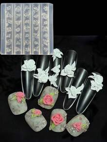 Vintage Cream Rose Nail Art Mold, Delicate Petal Silicone Nail Art Mold - Clear - View 10