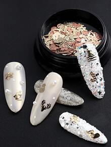 1Box 3D Metal Christmas Nail Art Charms – A Random Assortment Of Cute Designs Including Gold Snowflakes, Gingerbread Men, Christmas Trees, Stockings,Perfect For DIY Nail Decoration And Nail Salon Use. - Gold - View 4