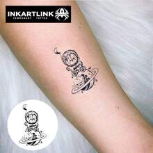 INKARTLINK 1PC Dreamy Space Patch Bear Temporary Tattoo Sticker, Waterproof Body Art Tattoo Sticker, Lasts 2-5 Days, Water Transfer Colorful Tattoo Sticker, Suitable For Men And Women, Essential For People, Party Decoration, Holiday Celebration Body Decoration - Black - View 3
