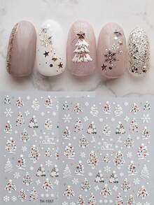 Christmas Nail Art Stickers, Colorful Christmas Tree Snowflake Self‑Adhesive Nail Decals, Red Green Dots Xmas Holiday Manicure DIY Decorations For Nail Art Accessories - Multicolor - View 3