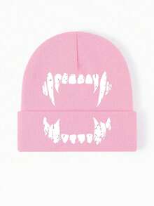 1pc/2pcs Halloween Vampire Teeth Print Knit Beanie Hat & Crossbody Bag Set, Unisex Printed Fall Winter Streetwear Accessories For Men Women - Multicolor - View 16