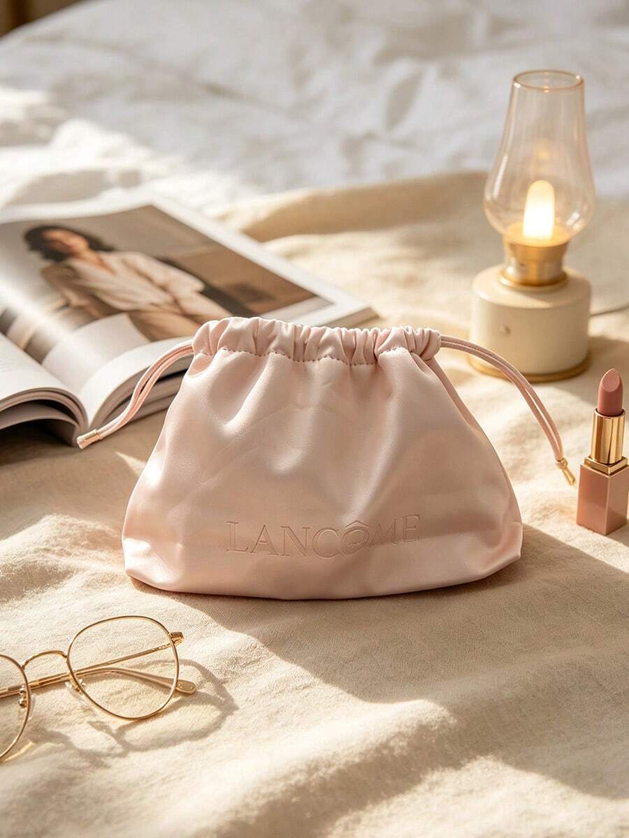 Lancôme Lancome Satin Drawstring Pouch, Soft Pink Cosmetic Storage Bag, Portable Makeup Organizer Bag For Lipstick Jewelry Small Accessories, Gift‑Giving Use - Baby Pink - View 1