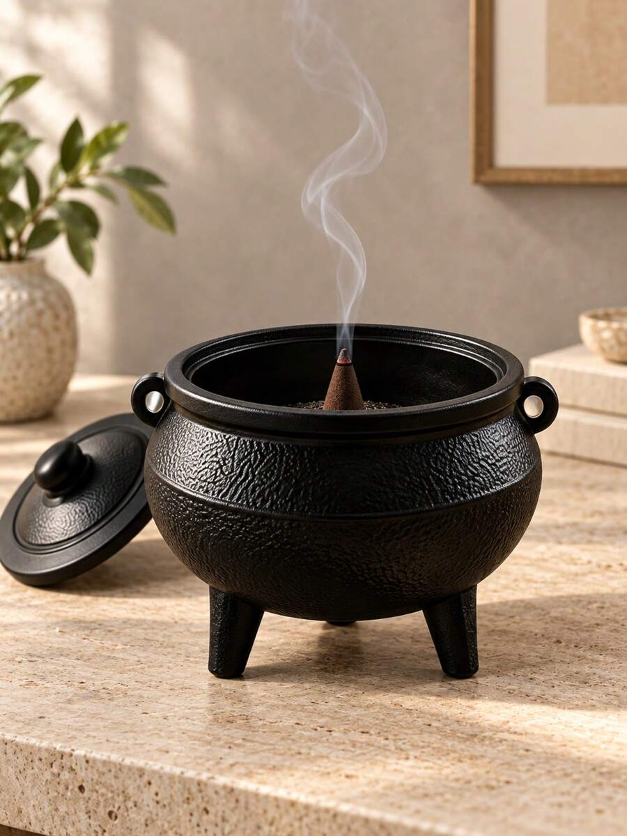 Black Witch Cauldron Decorative Incense Burner, Tripod Cauldron‑Shaped Aroma Ornament, Gothic Tabletop Decor For Home Meditation Room Decoration - Triangle Ornament - View 1