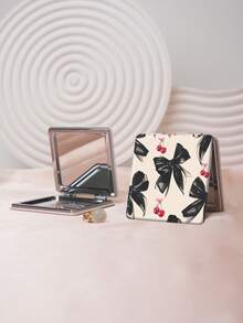 1PC Millennium Y2K Series Portable Makeup Mirror, Foldable, Lightweight, Ultra-Thin, Convenient, Durable PU Leather, Suitable For Various Occasions, Travel, Parties, Work, School, Suitable For All Ages - Multicolor - View 2