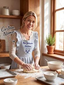 Customizable Name Logo Chef Cooking Kitchen Apron, Personalized Waterproof Kitchen Apron, Customizable Logo Pattern Name Chef Cooking Apron, Perfect Gift For Mom, Husband, Girlfriend, Boyfriend, Father's Day, Valentine's Day, Mother's Day, Birthday, Anniversary, Graduation, Wedding, Unique Decorative Reusable Multi-Functional High Quality Soft Comfortable Cute Fashion - Multicolor - View 3