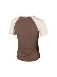 Nike Round Neck Sporty Casual Retro Patchwork Women's Slim Fit Short-Sleeved Top - Brown/Beige - View 4