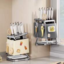 1pc Integrated Knife Holder Storage Rack, Multifunctional Wall‑Mounted & Countertop Dual‑Use Draining Cutlery Organizer, Kitchen Utensil Storage Holder - Multicolor - View 2