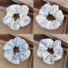 1pc Women's Deep Blue Lace Floral Embroidered Plaid Heart Soft High Elasticity Hair Scrunchie, Hair Accessory Hair Tie Hair Rope, Suitable For Daily Wear - Multicolor - View 8