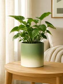 1pc Gradient Green Cylindrical Flower Pot, Nordic Style Desktop Vase For Green Plants And Potted Plants. - A - View 7