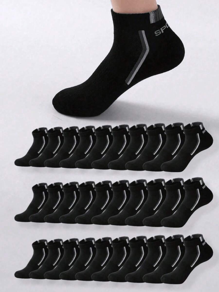 1/5/10/15/20 Pairs Men's Multi-Color Breathable Comfortable Multi-Function Socks, Black White Gray Casual Striped Letter Print, Suitable For Sports And Daily Wear - Multicolor - View 1