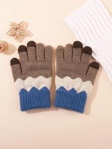 1 Pair Boys Wavy Color Block Knit Screen Gloves, Soft Warm Full‑Finger Gloves For Kid Winter Daily Outdoor Activities - 1Pair - View 7