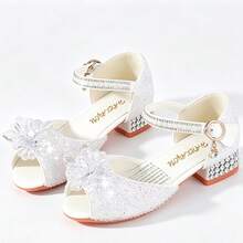 1 Pair White Girls High Heel Crystal Shoes Children New Style Sandals Princess Shoes Model Performance Dress Matching 2026 New Arrival - White - View 9
