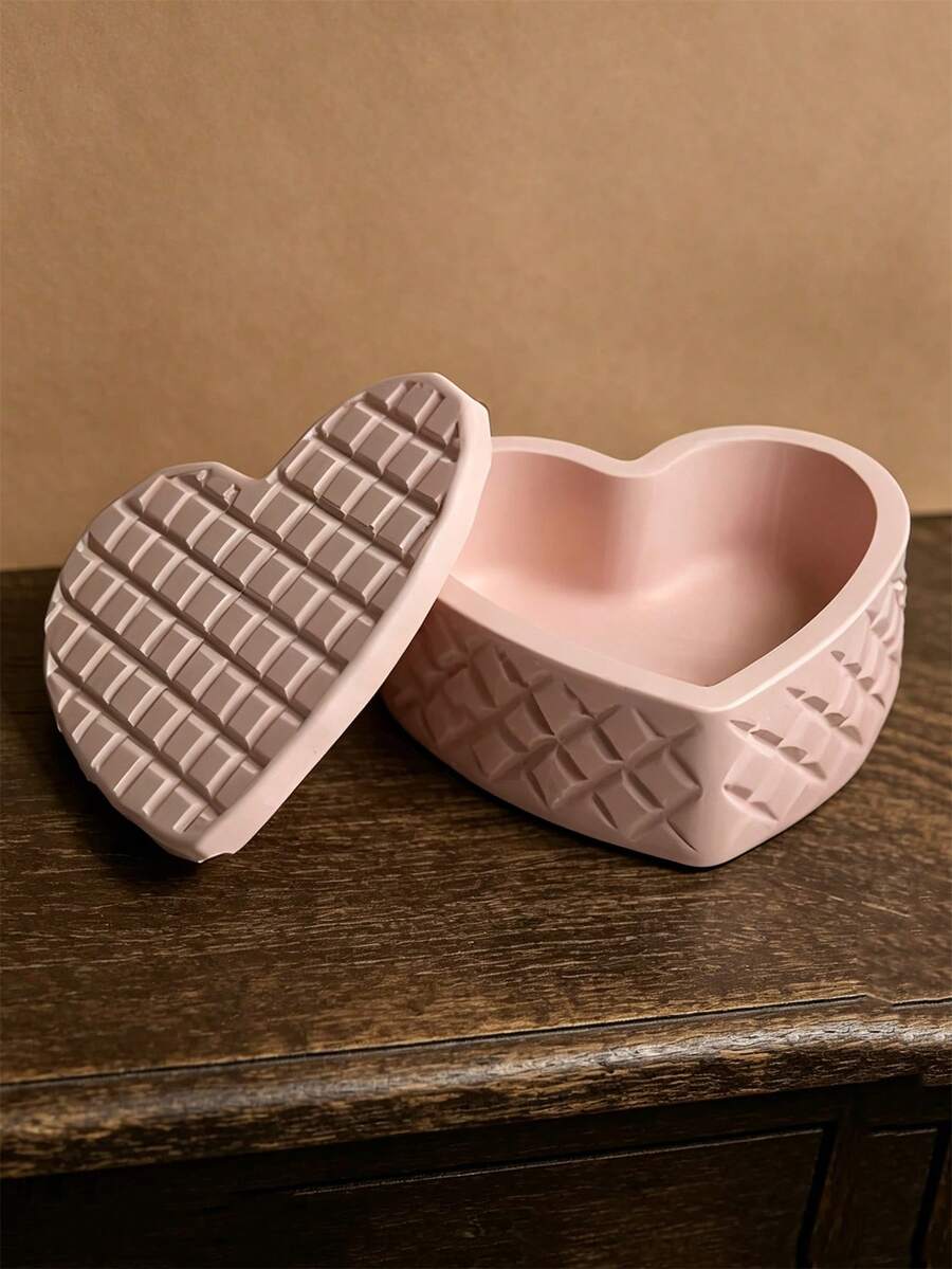 Grid Rhombus Heart Shaped Silicone Mold With Lid, DIY Jewelry Storage Box Resin Casting Mold, Plaster Candle Making Mold, Home Decor Ornament Handmade Craft Gift Mold - White Silicone Mold - View 1