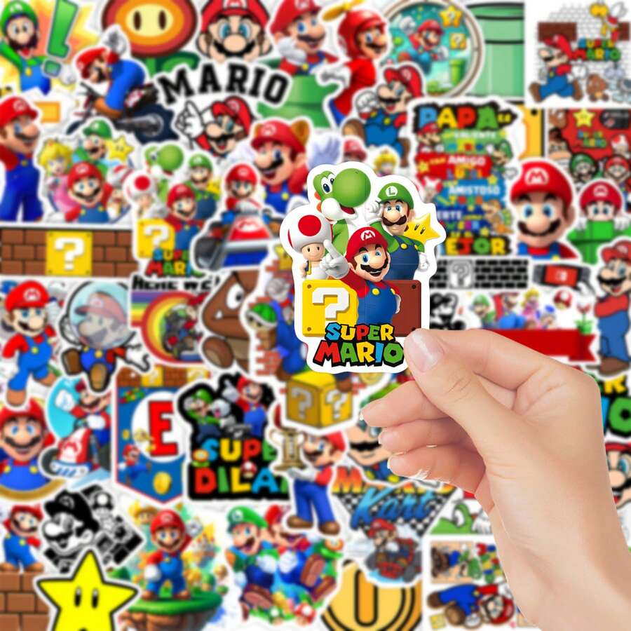 Hasbro 53pcs Cartoon Mario Graffiti Stickers Super Mario Game Stickers Luggage Skateboard DIY Waterproof Stickers - Multicolor - View 1